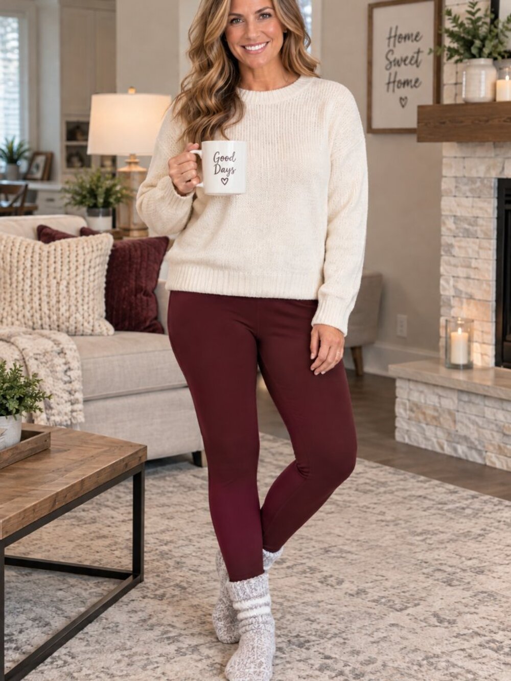 OLD NAVY Pants Fleece Lined Pull-on Style Ankle Length Burgandy NWOT XL